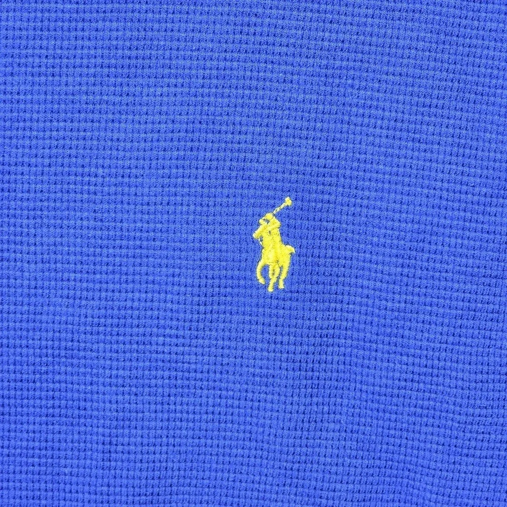 Polo Ralph Lauren Waffle Knit‎ Thermal Shirt Mens XL Blue Preppy Yellow Pony